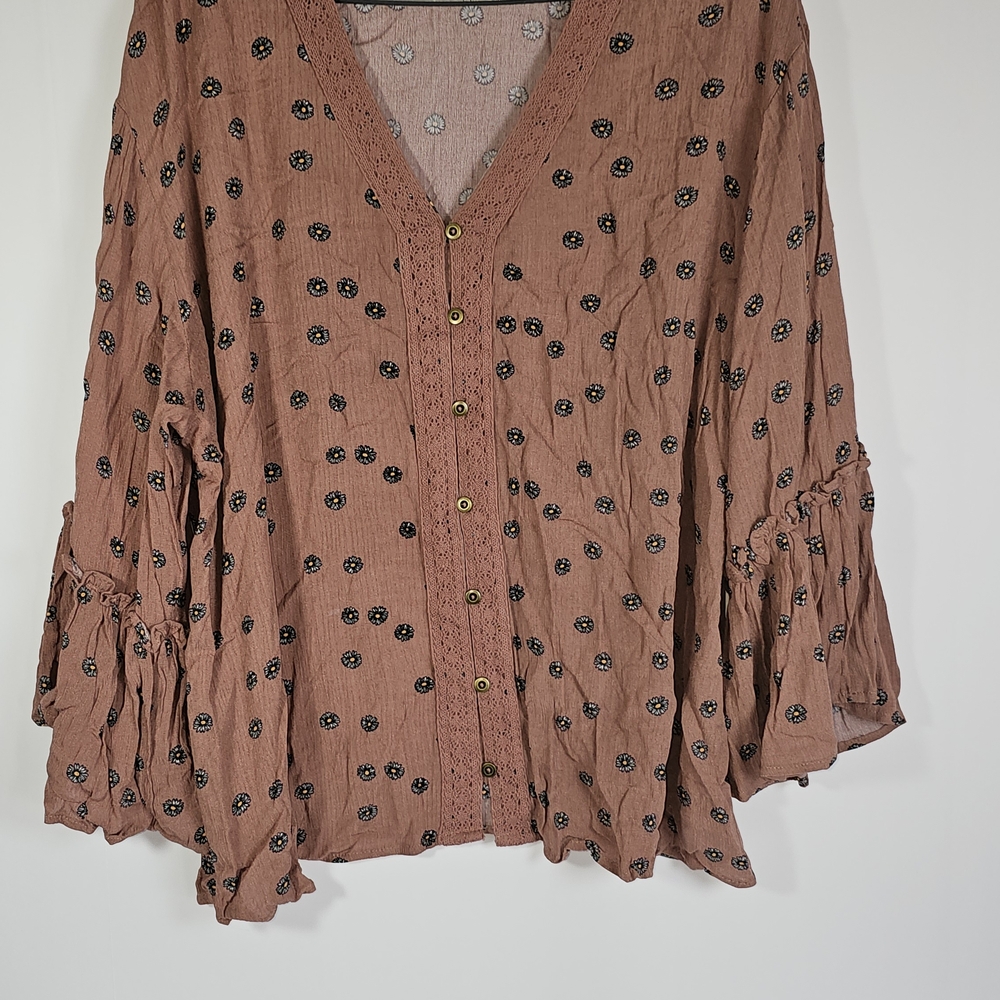 Maurices Rust Floral Button-Up Blouse